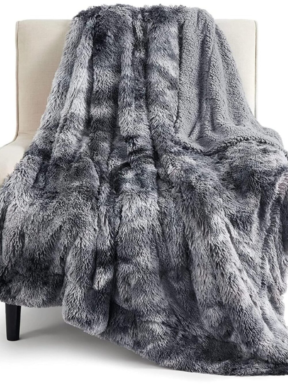 Faux Fur Fluffy Fleece Sherpa Blanket Couch Throw Grey 50"x60"